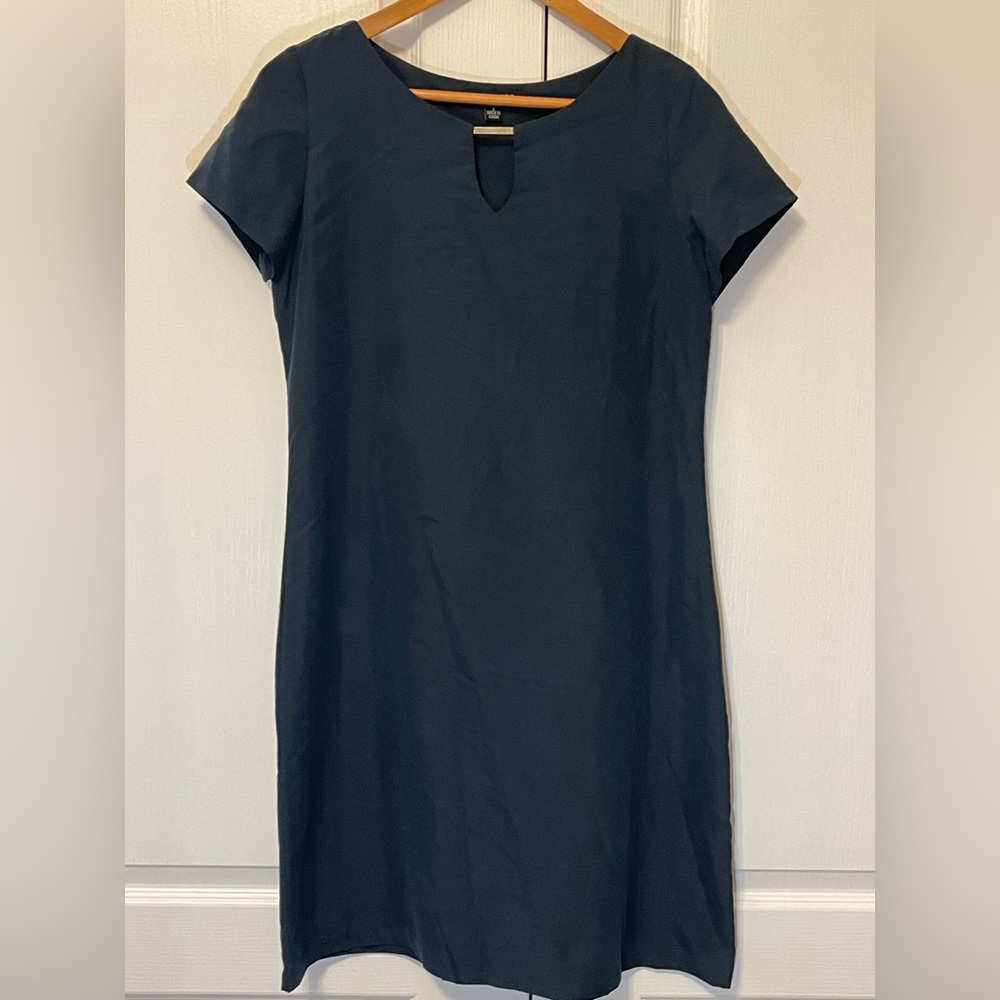 Sharagano Slate Blue Sheath Dress with Cap Sleeves